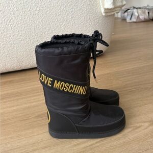 Love Moschino Black Snow Boots with Gold Logo